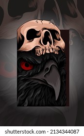 Crow with skull vector illustration