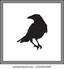 A crow standing silhouette illustration on white background.