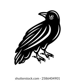 Crow tattoo vector illustration in black style. Perfect for gothic, occult, and mystical designs. Ideal for tattoo art, emblems, and vintage aesthetics