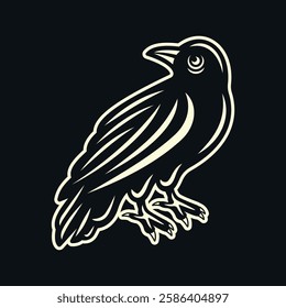 Crow tattoo vector illustration in light style on dark background. Perfect for gothic, occult, and mystical designs