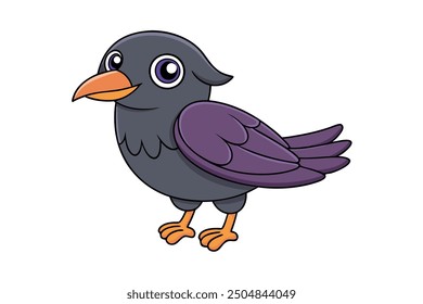 Crow Vector Illustration - Linocut, Kawaii, Cartoon, Clipart, Line Art Design