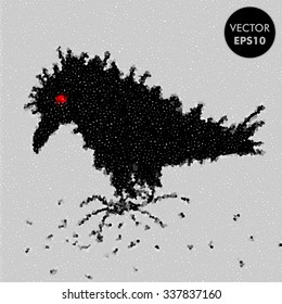 Crow Vector Illustration. Raven Character. Abstract Black Bird Background.