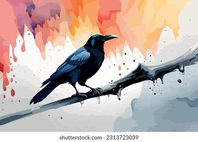 Crow Watercolor Vector Art Collection