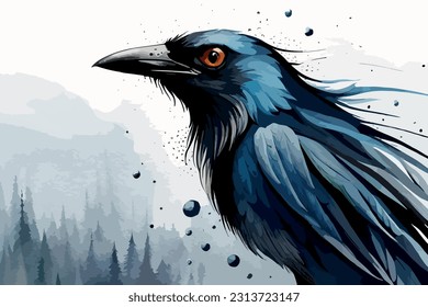 Crow Watercolor Vector Art Collection