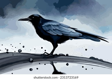 Crow Watercolor Vector Art Collection