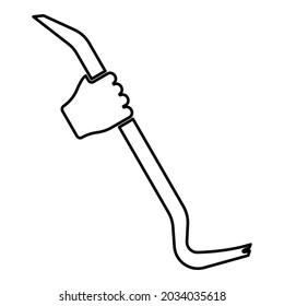 Crowbar in hand holding tool use Arm using Multifunctional utility bar contour outline icon black color vector illustration flat style image