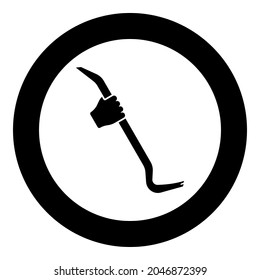 Crowbar in hand holding tool use Arm using Multifunctional utility bar icon in circle round black color vector illustration solid outline style image