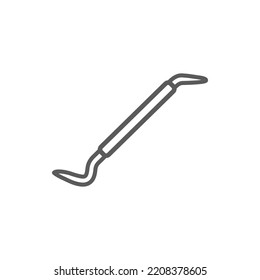 Crowbar isolated wrecking bar monochrome outline icon. Vector pinch-bar or prybar, prisebar or jimmy, gooseneck, or pig foot tool consisting of metal bar with single curved end, line art instrument