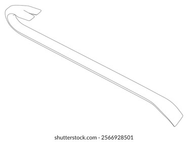 Crowbar Line Art Vector Illustration on White Background. Detailed Design for Construction, Demolition, and Professional Tool Kits