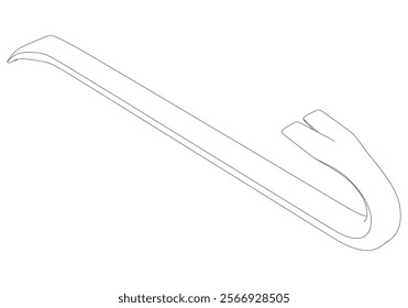 Crowbar Line Art Vector Illustration on White Background. Detailed Design for Construction, Demolition, and Professional Tool Kits