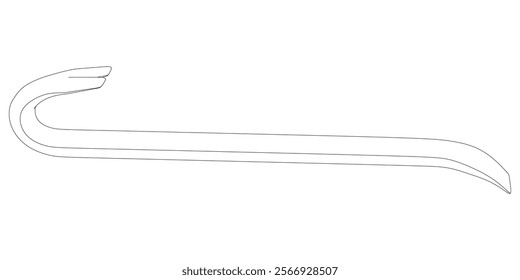 Crowbar Line Art Vector Illustration on White Background. Detailed Design for Construction, Demolition, and Professional Tool Kits