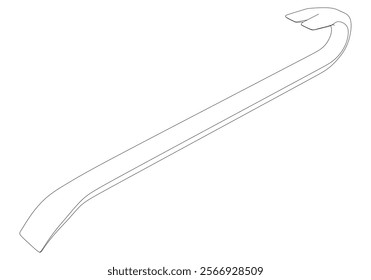 Crowbar Line Art Vector Illustration on White Background. Detailed Design for Construction, Demolition, and Professional Tool Kits