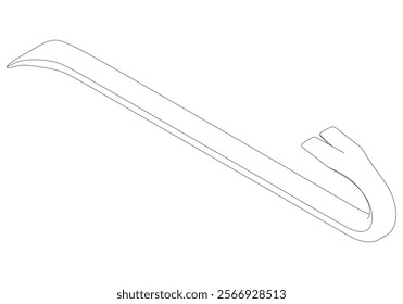 Crowbar Line Art Vector Illustration on White Background. Detailed Design for Construction, Demolition, and Professional Tool Kits