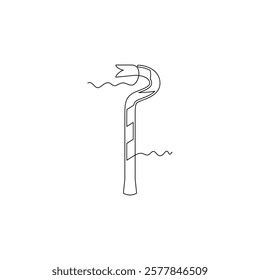 crowbar line icon in continuous line style. line art, one continuous line, simple, hand drawn and sketch concept. for icons, symbols, signs or logos