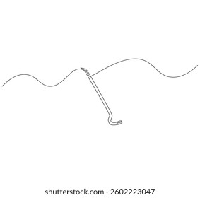 Crowbar outline drawing illustration. Continuous line draw steel crowbar vector.
