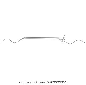 Crowbar outline drawing illustration. Continuous line draw steel crowbar vector.
