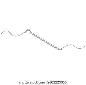 Crowbar outline drawing illustration. Continuous line draw steel crowbar vector.