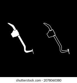 Crowbar tool in hand remove nail holder pulls icon white color vector illustration flat style simple image set