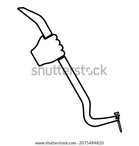 Crowbar tool in hand remove nail holder pulls contour outline icon black color vector illustration flat style simple image