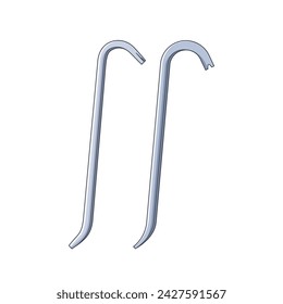 Crowbars, Isolated Vector Handheld Tools With Flat, Metal Ends Designed For Prying, Lifting, And Demolishing