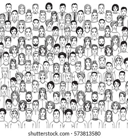 The Crowd Of Abstract Hand Drawn People, Line Style.