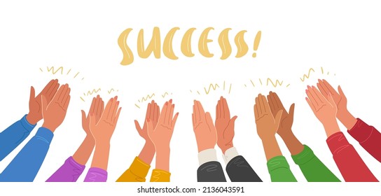 Crowd Applause And Congratulations On Success. Hands Clapping. Business Teamwork Cheering And Ovation Vector