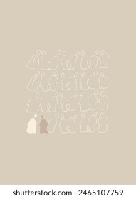 Crowd atmospheric concept in flat cartoon design. This abstract image represents a crowd and their leader, which are symbols of Christianity. Vector illustration.