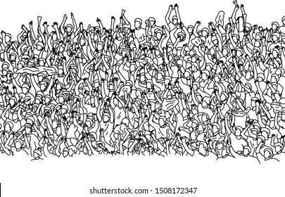 crowd of audience cheering on stadium vector illustration sketch doodle hand drawn with black lines isolated on white background