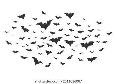 Crowd bats silhouettes.Animals silhouettes. Vector illustration