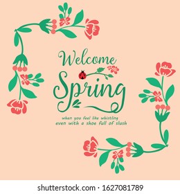 Crowd of beautiful leaf and flower frame, for welcome spring greeting card template design. Vector