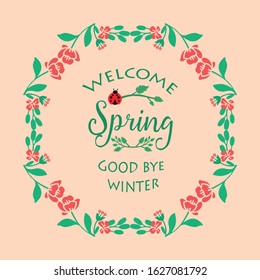 Crowd of beautiful leaf and flower frame, for welcome spring greeting card template design. Vector