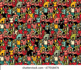 Crowd, big group people in a seamless pattern. Color vector illustration. EPS8