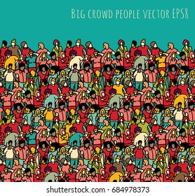 Crowd big group people seamless pattern and sky. Color vector illustration. EPS8