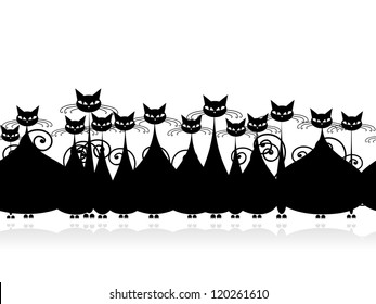 Crowd of black cats, seamless pattern for your design