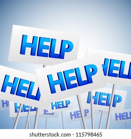 Crowd of blue help signs