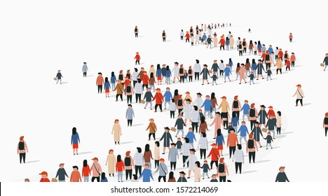 Crowd of buisness people standing in a line. People crowd. Vector illustration