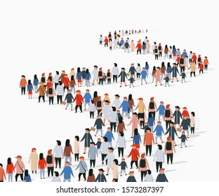 Crowd of buisness people standing in a line. People crowd. Vector illustration