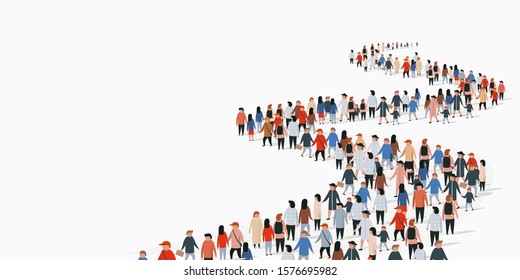 Crowd of buisness people standing in a line. People crowd. Vector illustration