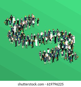 Crowd of business people in form of dollar sign isometric concept on green background vector illustration