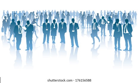 Crowd of businesspeople standing over white background
