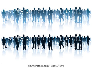 Crowd of businesspeople standing over white background