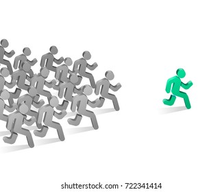 Crowd chasing leader background. Clean vector illustration