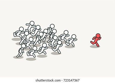 Crowd chasing leader background. Clean vector illustration