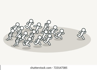 Crowd chasing leader background. Clean vector illustration