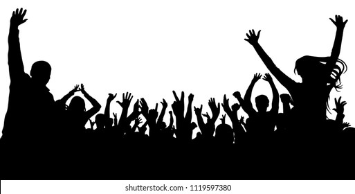 Crowd Cheer People Silhouette. Applauding Audience, Vector. Concert, Party