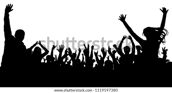 群衆は人のシルエットを支える 観客に拍手を送る ベクター画像 パーティー コンサート のベクター画像素材 ロイヤリティフリー