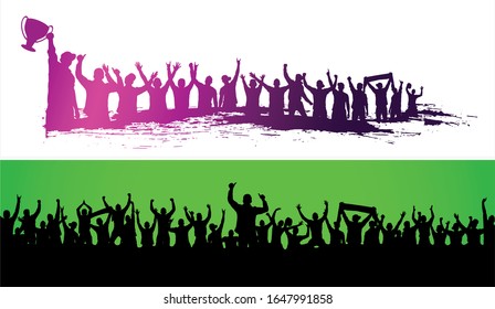 Crowd of cheer people in the stadium. Music concert. Party silhouette vector. Banners abstract. Poster background