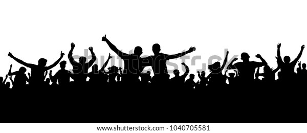 陽気な人々のシルエットを見る 喜びの群衆 楽しいグループの友達が 楽しいパーティー コンサート ディスコで踊る スポーツファン 拍手 歓声 白い背景にベクター画像 のベクター画像素材 ロイヤリティフリー