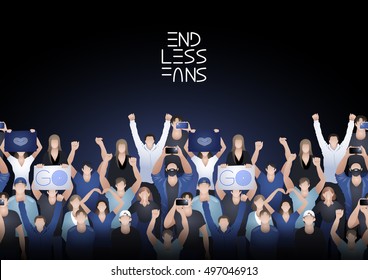 Crowd of cheering fans. Cyber sport concept. Vector endless border