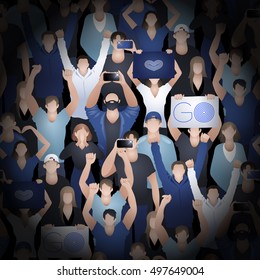 Crowd of cheering fans. Cyber sport concept. Vector seamless pattern